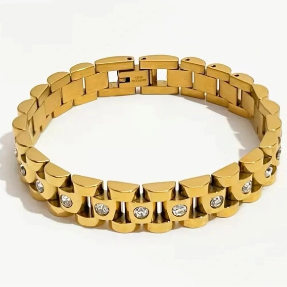 Aesthetic Slake Link Crystal 18K Gold Stainless Steel Waterproof  Bracelet - Picture 3 of 12